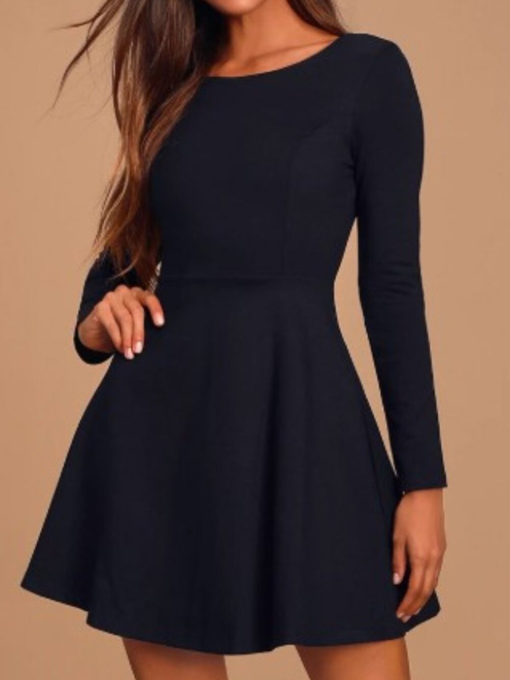 NWT Lulus Forever Chic Black Long Sleeve Ponte Knit Skater Dress Medium